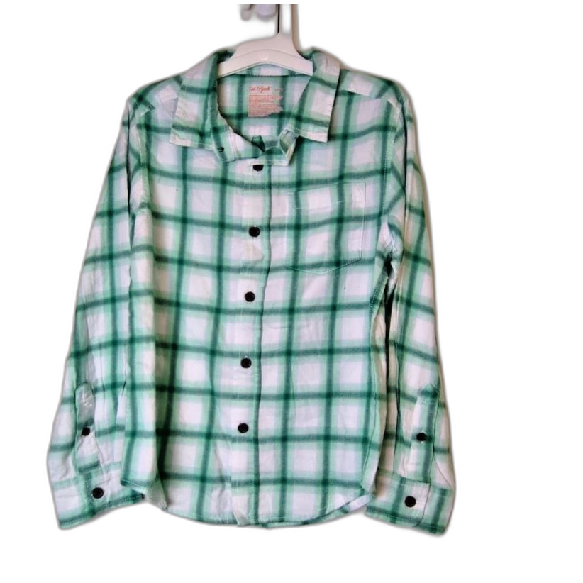Cat And Jack Small 6/7 Long Sleeve Checkered Print Boy's Shirt Nwt Green